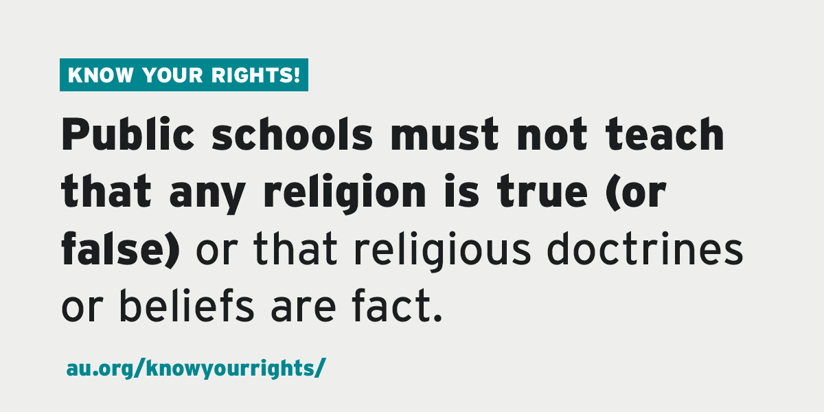 americansunited's tweet photo. 👀 Did you know?

Public schools are not allowed to teach creationism or intelligent design, because those ideas are fundamentally religious explanations for the beginning of life.

Find out more at https://t.co/MA1H3K4q6U

#separationofchurchandstate #RealReligiousFreedom https://t.co/eVqvUcXLBX