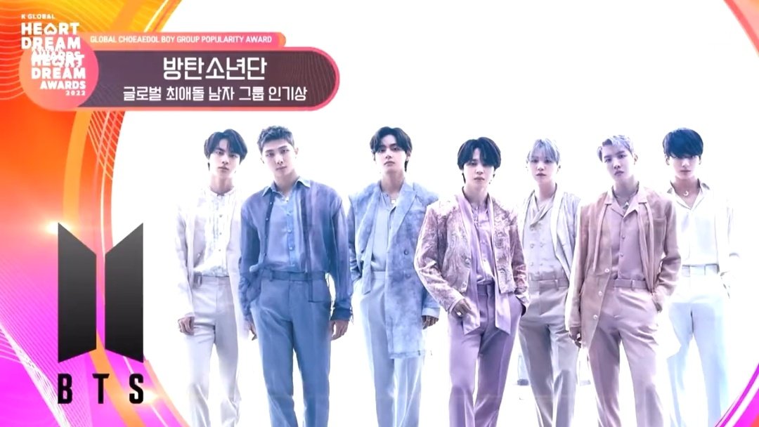 .@BTS_twt wins the 'Male Group Popularity Award' at the 2022 K-Global Heart Dreams Awards.