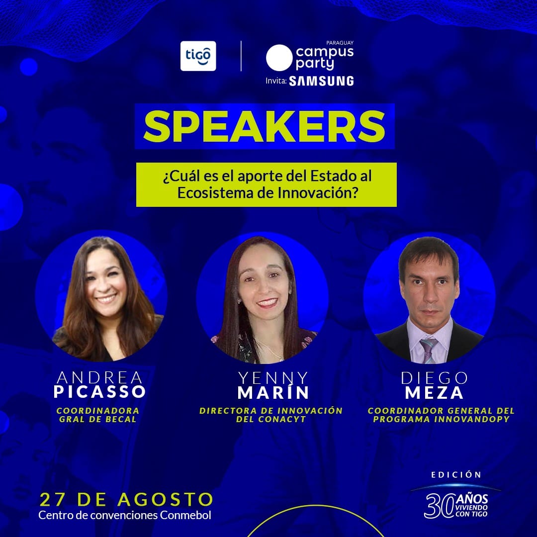 Conacyt Paraguay (@conacytparaguay) on Twitter photo 📣La Econ. Yenny Marín, Directora de Innovación del CONACYT, comparte este espacio en el <a href="/campuspartypy/">Campus Party Paraguay</a> para dar a conocer el aporte del Estado al Ecosistema de Innovación.
📆Sábado 27 de agosto, a las 10:00 horas.
📍Centro de Convenciones de la Conmebol.
<a href="/Miticpy/">MITIC Paraguay</a>
<a href="/becalpy/">BECAL Paraguay</a> 📣La Econ. Yenny Marín, Directora de Innovación del CONACYT, comparte este espacio en el <a href="/campuspartypy/">Campus Party Paraguay</a> para dar a conocer el aporte del Estado al Ecosistema de Innovación.
📆Sábado 27 de agosto, a las 10:00 horas.
📍Centro de Convenciones de la Conmebol.
<a href="/Miticpy/">MITIC Paraguay</a>
<a href="/becalpy/">BECAL Paraguay</a>