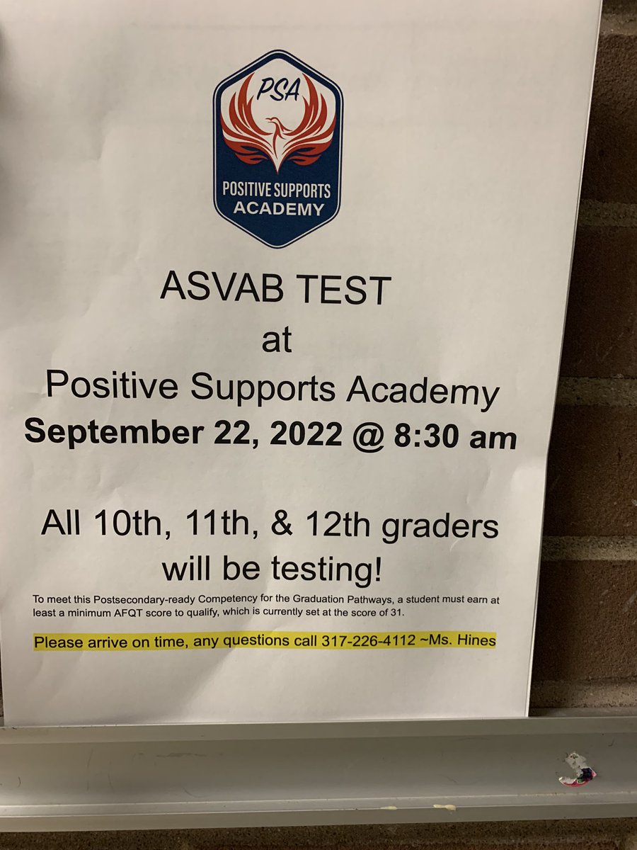AcademySupports's tweet photo. Reminder for our students that ASVAB is around the corner. #IPSALTOPTIONS @ShateenaLove @DrWarrenMorgan https://t.co/rUnC6dd577