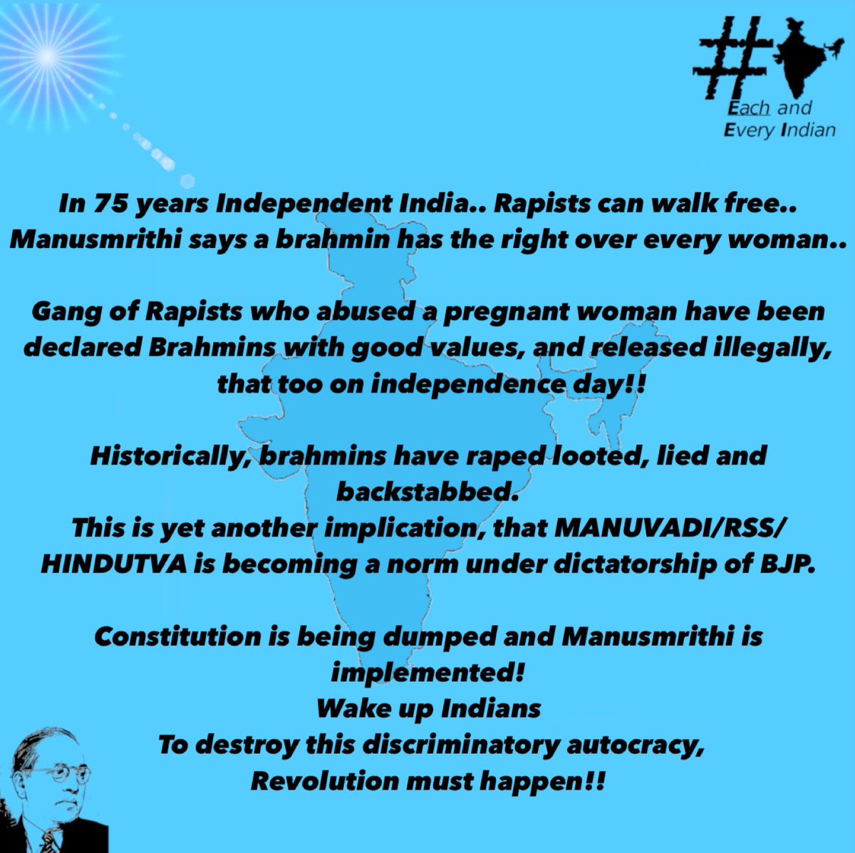 RevMustHappen's tweet photo. #75YearsofIndependence #autocracy #saveconstitution #babasaheb #ambedkar #modimustanswer #modimustfall
#crushthecaste
#DalitLivesMatter #MuslimLivesMatter #DemocracyNotAutocracy #Liger https://t.co/7icdeVoSRm