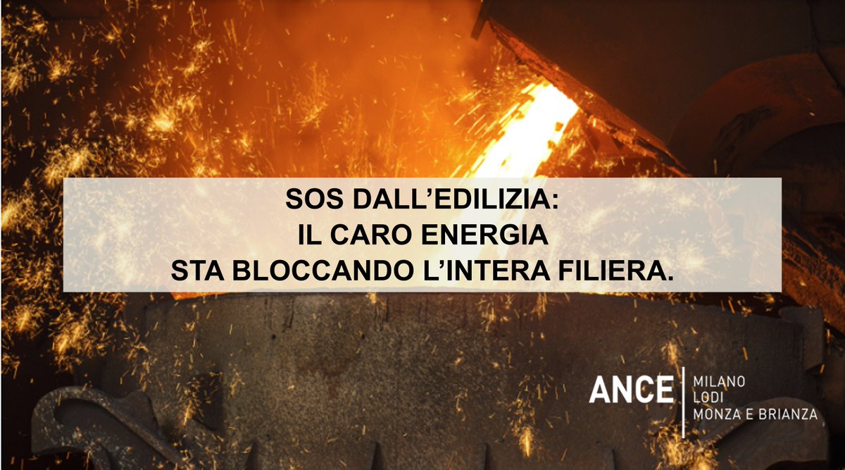 SOS dall'#edilizia: il #caroenergia sta bloccando l'intera filiera. 
Il Vice Presidente alle Opere Pubbliche, Paolo Vittorio Riva: "Serve un intervento immediato, non si può attendere il nuovo Governo."

➡️ bit.ly/3CEwmds

#comunicatostampa #ANCE #Milano #Lodi #Monza