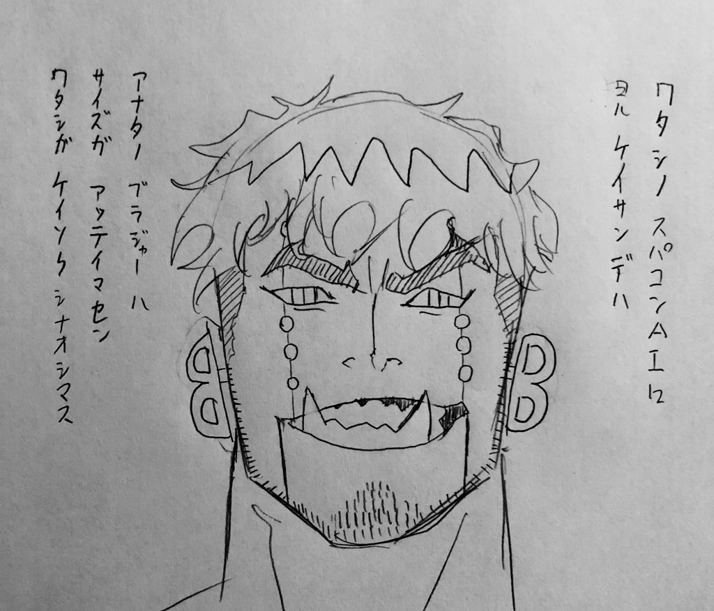 なんで描いたのかマジで覚えてないけどおそらくスパコン53万台分の情報処理能力を持ち人類の愚かさに気がついたので世界中の女性のバストサイズを記録するため反旗を翻した機械生命体かなんかだと思うメカジュウベエ 