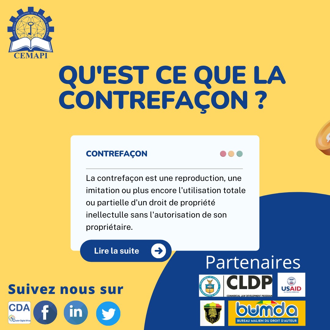 CEMAPI5's tweet photo. Ce lundi 22 août, le #CEMAPI en partenariat avec la #CLDP à travers l'#USAID lance sa campagne digitale de sensibilisation contre la contrefaçon. Cette campagne a pour but de sensibiliser le grand public face aux problèmes engendrés par la contrefaçon.

Avant d'aller plus loin, https://t.co/L7NXxR9KMk