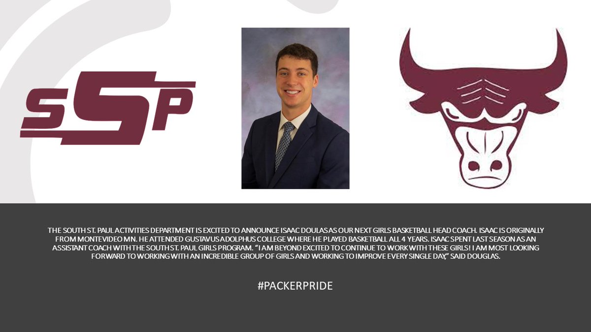 SSPAthletics's tweet photo. South St. Paul Activities is excited to announce Isaac Douglas as our next Girls Basketball Head Coach! https://t.co/Guc3Gz52a6