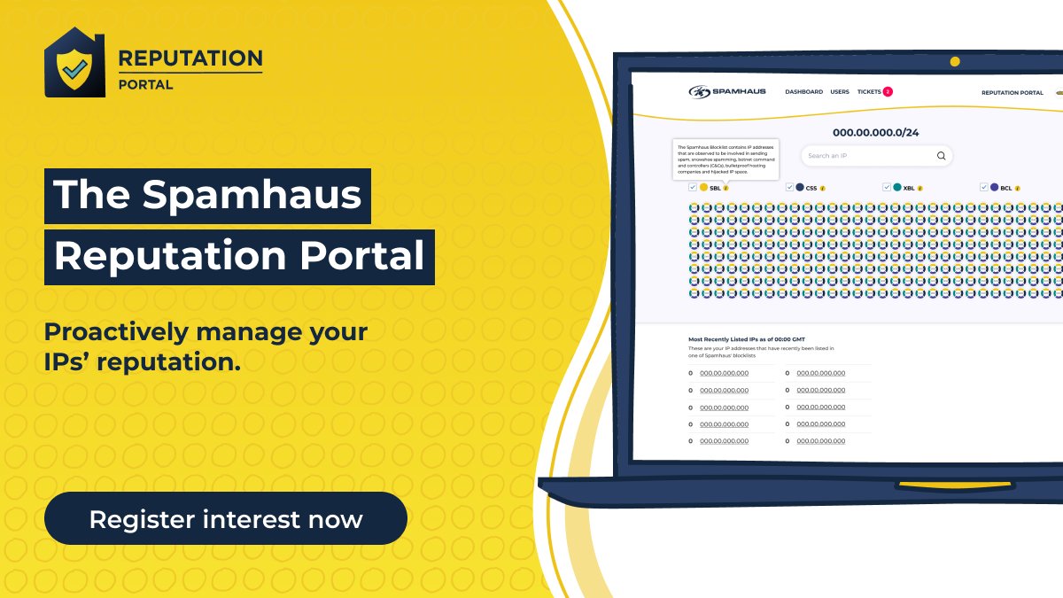 SpamhausTech's tweet photo. A user-friendly tool to help ASN owners proactively manage their IPs' reputation and hunt down issues they previously had no visibility of. Register to gain access here: https://t.co/Ml7Ml7N4rp

#Reputation #IPreputation #ReputationManagement https://t.co/vphFenlsjd