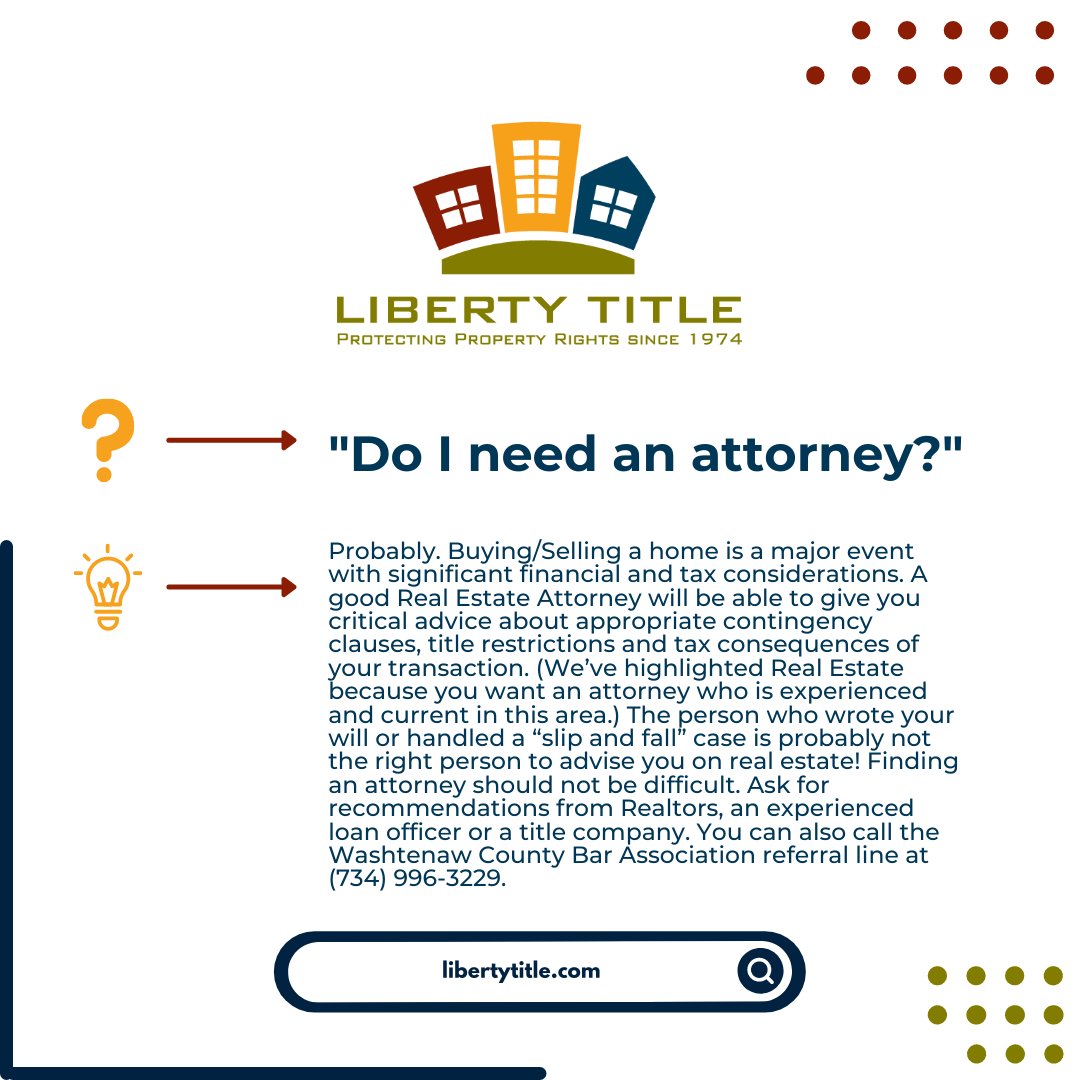 LibertyTitle_MI's tweet photo. There's a lot you need to know in order to have a smooth closing...we've got you covered! Here's what you should know about attorneys. 💼 

Work with Liberty Title at https://t.co/bhayMUVu4f and we'll make sure you know everything about your upcoming transaction.

#LibertyTitle https://t.co/01OBLrlg85