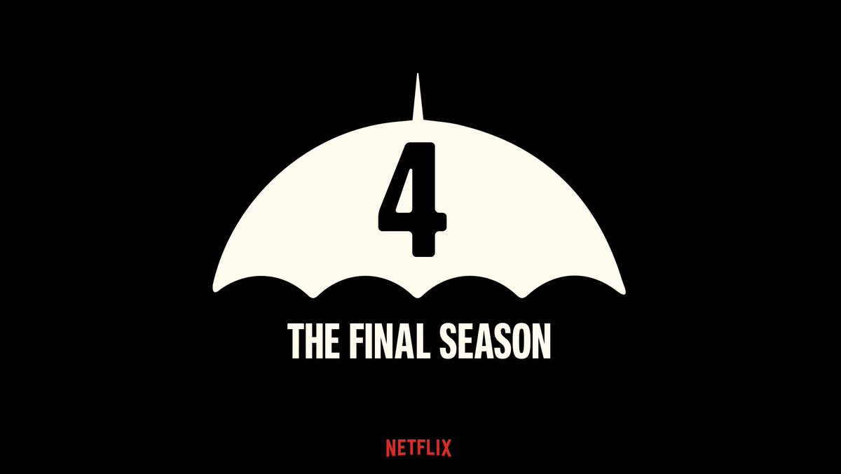 netflix's tweet photo. The Umbrella Academy has been renewed for a fourth and final season! ☂️🖤 https://t.co/6DaZn81V5o