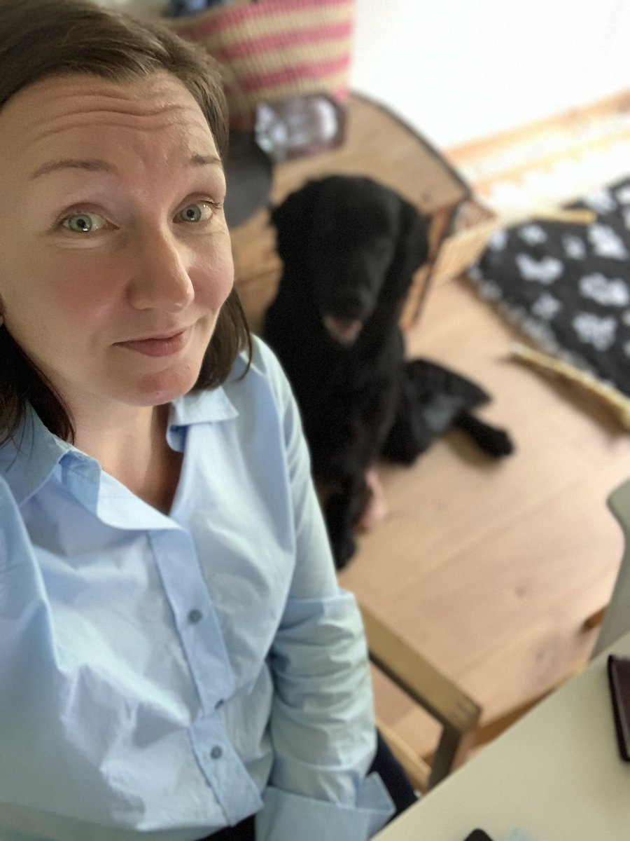 MinnaRiski's tweet photo. Yritä tässä sitten muina poliisilakimiehinä ratkoa kanteluita, kun joku sananmukaisesti huohottaa niskaan🙄 #etätyö #koirankanssa #hommatluistaa https://t.co/P6pLfnvLwf
