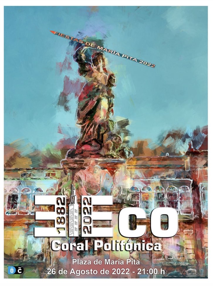coraleleco's tweet photo. La C P El Eco continúa celebrando su 140 aniversario, esta vez en el marco de las fiestas de María Pita con un concierto mañana viernes 26 de agosto a las 21:00. El repertorio estará dedicado a los compositores y directores que han vertebrado la historia de la entidad. https://t.co/tqUGE16Cek