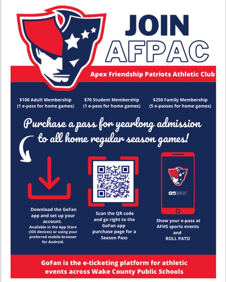 AFHS_PAC's tweet photo. Get those All sports passes out for our home Volleyball game and JV Football game today! If you don’t have them yet head over to GoFan using the link below and grab your student, adult or family passes today! https://t.co/6c0oHe8XrD #patsfam https://t.co/AhsAm8ct9D