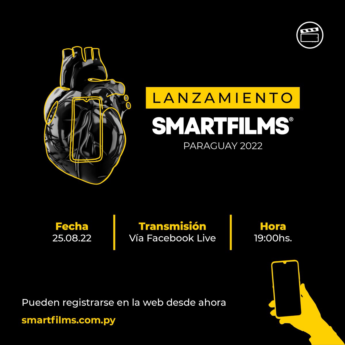 SmartFilmsPY's tweet photo. HOY HOY HOY! 😎📲

Llegó el día de nuestro lanzamiento 2022 en donde conoceremos las categorías y los temas de este año. 🤯

Conectáte con nosotros a través de Facebookn Live hoy a las 19:00 Hs. ¡Es una cita!

#hagamoscineconcelular #YoSoySmartFilms #SmartFilmsPy #Lanzamiento2022 https://t.co/2QG91Dgtll