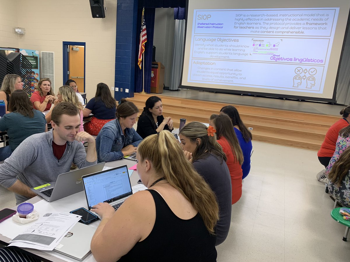 TylerHeights's tweet photo. #TeamTylerHeights is leaning into the work! Whole staff engaging in #SIOP training for Lesson Preparation to engage our #multilinguallearners We are ready! Estamos listos! @AACPSSupt @AACPS_ELD @AACPSSupt #aacpsAwesome #AllEngaged #PDisFun https://t.co/dBa95hNYlb