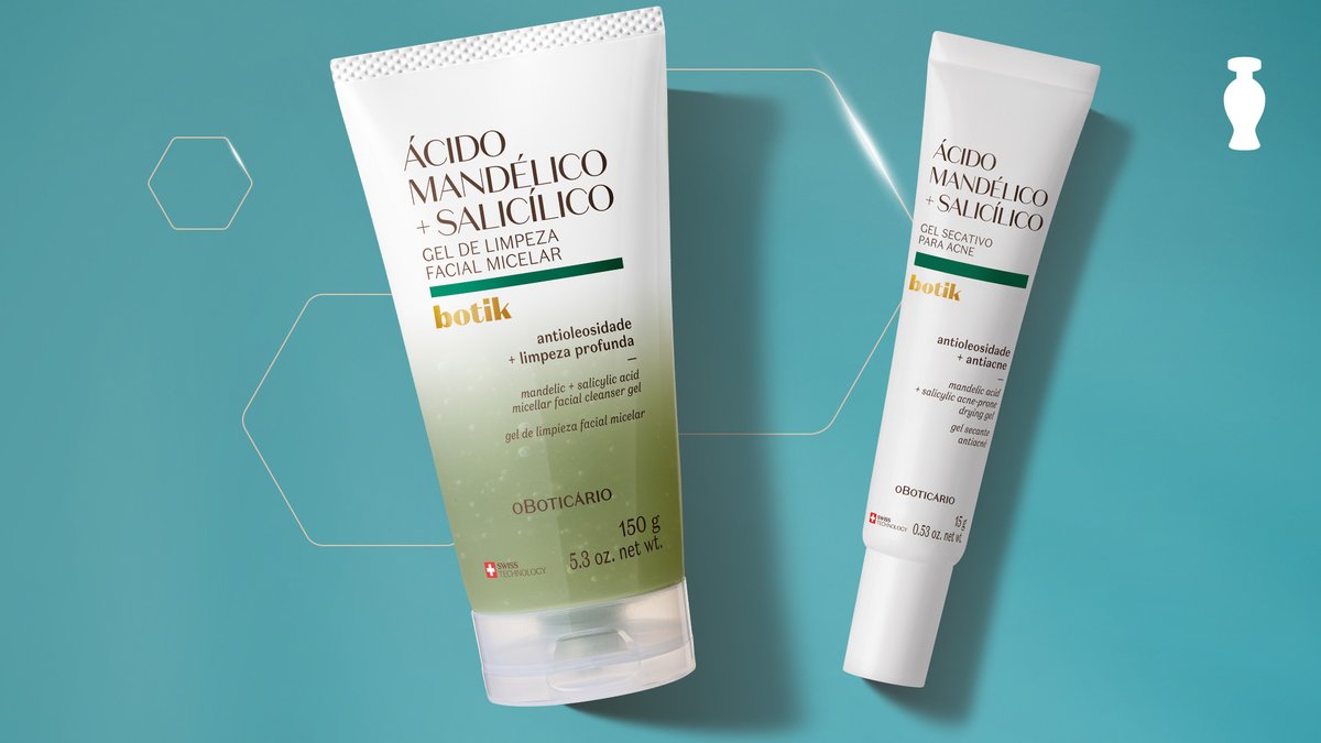 oBoticario's tweet photo. A revolução chegou!
Diga adeus à oleosidade e à acne com essa linha de produtos de Botik: é ácido mandélico, salicílico & tranexâmico para cuidar da sua pele.
#TchauPeleOleosa #botik https://t.co/Tt55qOzW2x