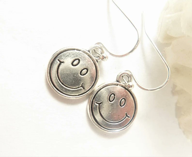 Happy Face Earrings, Double Sided Smiley Face Earrings, Smile Earrings, Small Smiley Face Charm Earrings, Smiley Face Jewelry, Smile Jewelry etsy.me/3CBoGZP via <a href="/Etsy/">Etsy</a> #pottiaugust25 #enchantedroseshop #happyface #etsyshop