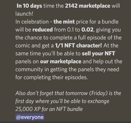Let the 10 day countdown begin!

• Marketplace launch
• Minting at a discount
• Buy NFT bundles with discord XP

🚨DAY 10🚨