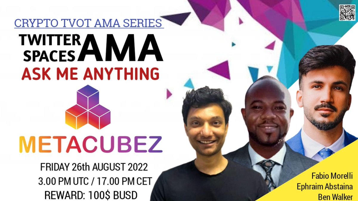 Crypto_TVOT's tweet photo. ⚔️ Crypto TVOT #AMA Series With MetaCubez

TWITTER SPACE AMA

🎁Prize: 100$ BUSD
📆Date: August  26th 2022  3.00 PM UTC / 17.00 PM CET 
🏨Venue: https://t.co/dJy8jWsRBc

〽️ Rules:
1️⃣. Follow 
@CryptoTVOT
&amp;
@MetaCubez

2️⃣. Like Retweet &amp; Comment Your Questions with Tag 3 friends. https://t.co/1CnzrSacG9