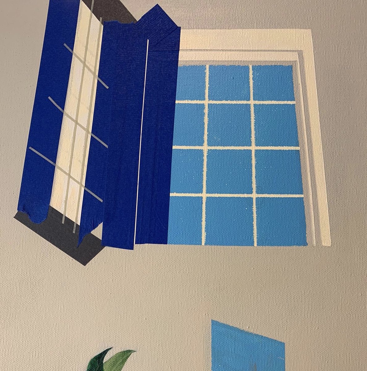QiuChenFan's tweet photo. A mini version of my previous window painting. (It’s not easier at all to paint in smaller size!) 🤨✨
#WorkinProgress #newpainting
#windowpainting #bluesky #outsidethewindow #acrylicpainting #minimal #brightsunlight https://t.co/lK4j4jXYoM