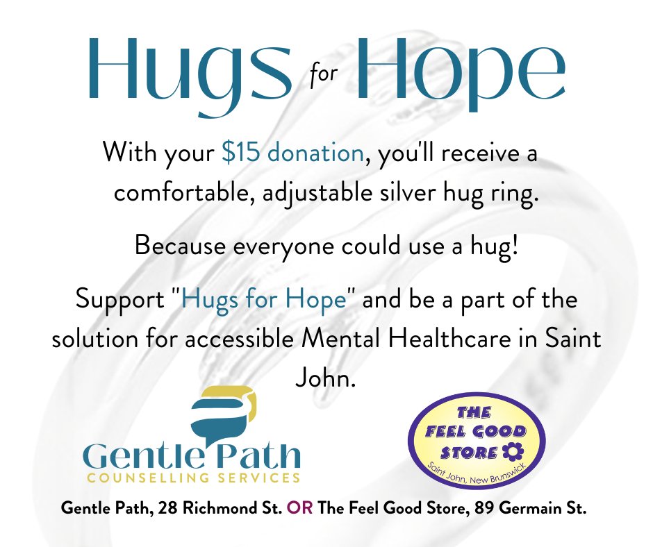 GentlePathLtdSJ's tweet photo. When you support "Hugs for Hope", you're supporting mental health accessibility in our community. A huge thank you to The Feel Good Store for their partnership on this project.
#GentlePath #FeelGoodStore #HugsForHope #Silver #ThankYou #SaintJohn #Accessibility #EndTheStigma https://t.co/k4FXGhHkHn