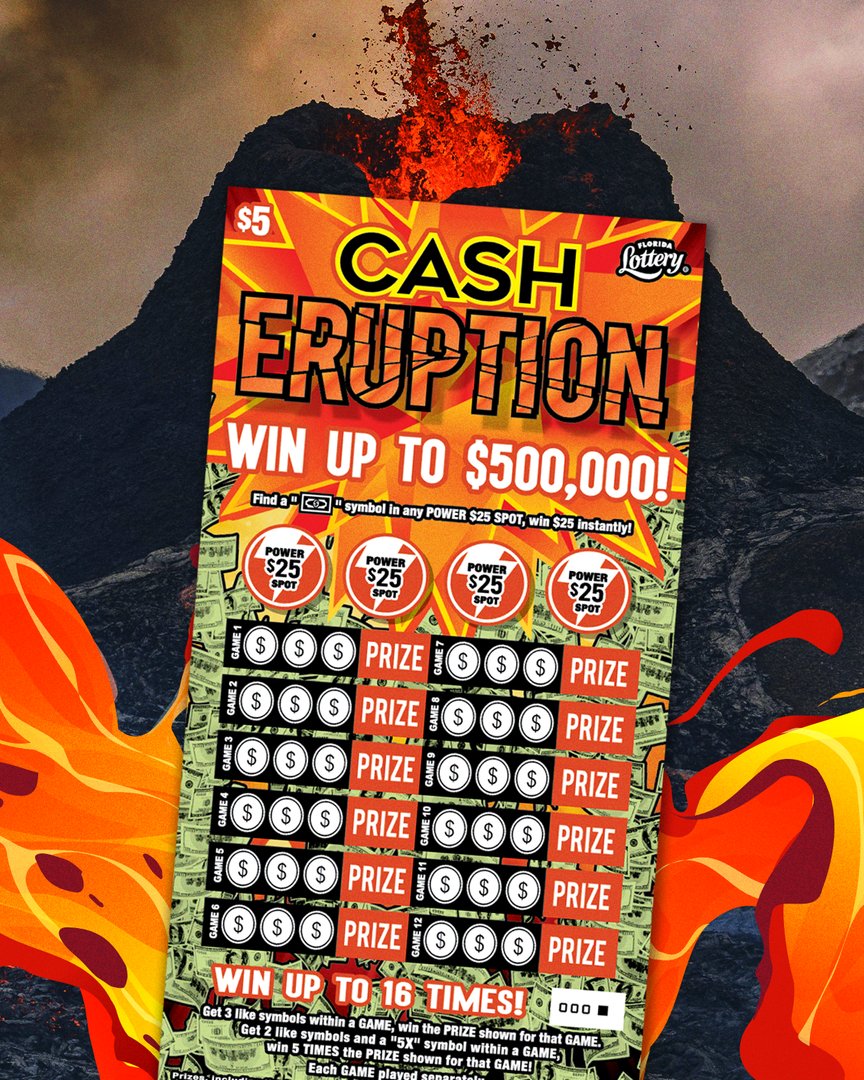 floridalottery's tweet photo. ＷＡＴＣＨ ＯＵＴ！The 𝐂𝐀𝐒𝐇 𝐄𝐑𝐔𝐏𝐓𝐈𝐎𝐍 volcano is set to blow! 🌋💸 https://t.co/R7h72eS1gw