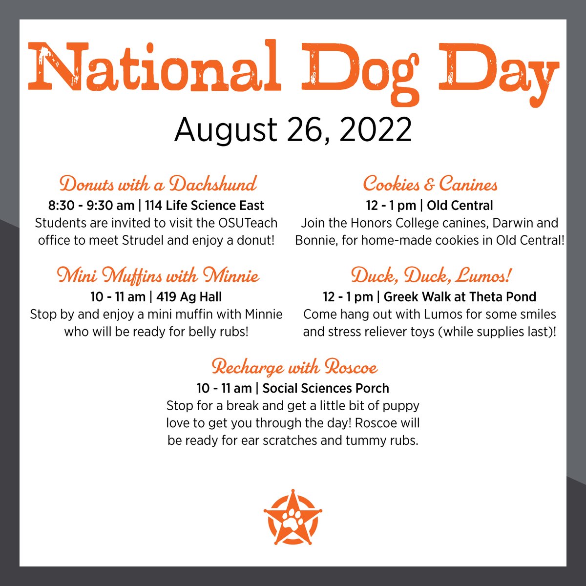 Pets4Pete's tweet photo. National Dog Day is tomorrow, Friday, August 26.  Check out these special events and come see us!  #NationalDogDay #okstate #pettherapy https://t.co/jKyichqWNR