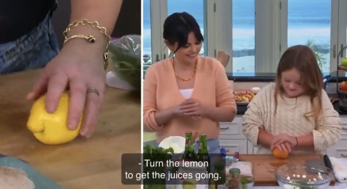 gzDelGomez's tweet photo. I love the way Selena showed Gracie how to chop and roll the lemon also the proud face she made after Gracie did it. She’s the best sister that we all wish we had 😭 #SelenaPlusChef https://t.co/OJHU7ueaO2