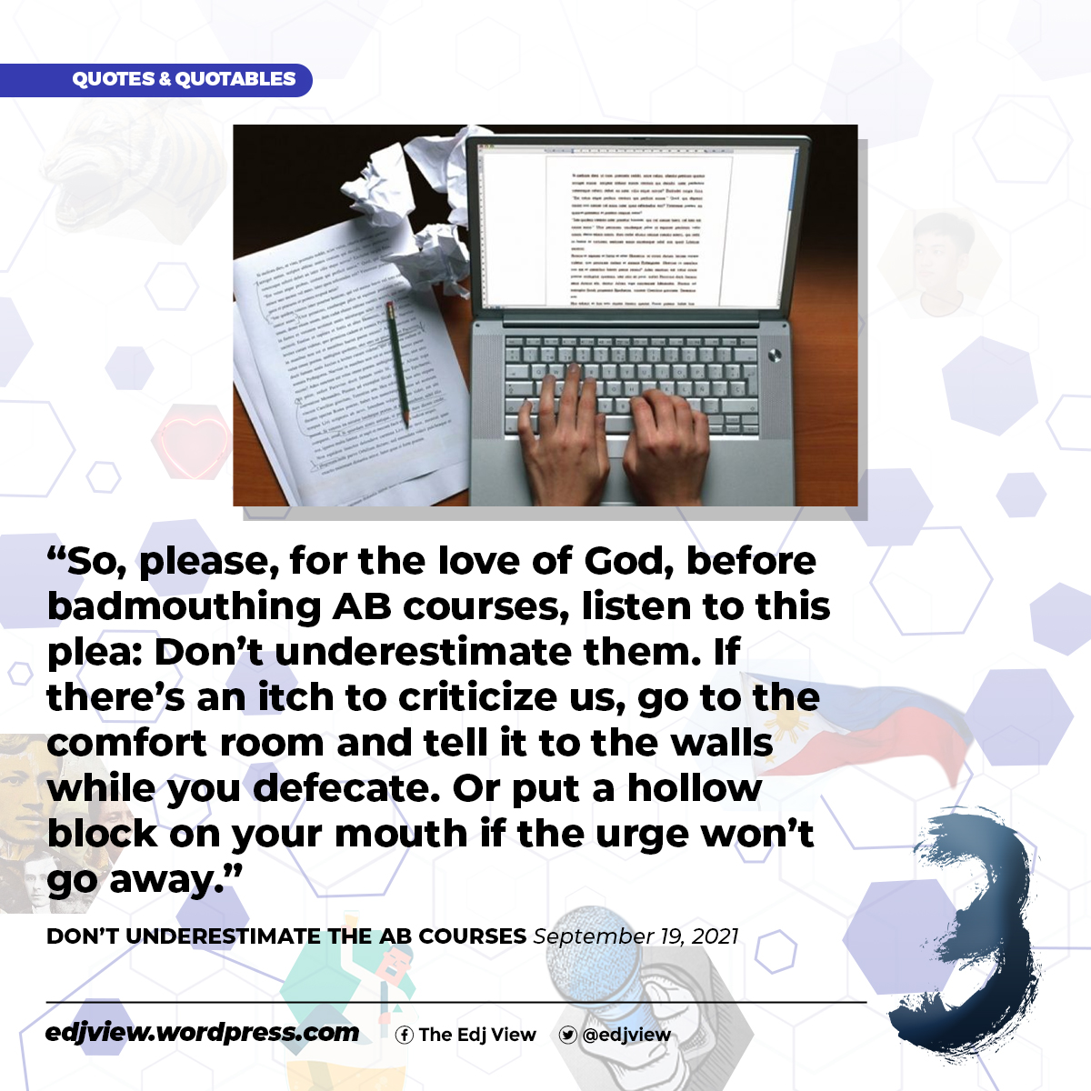 EdjView's tweet photo. WISHING THEY'LL CARE FOR AB TOO | #TheEdjViewAt3
Reread the blog that chastised critics of AB courses: https://t.co/tYF0Q3DpQH
#TheEdjView https://t.co/s0XgGd2r71
