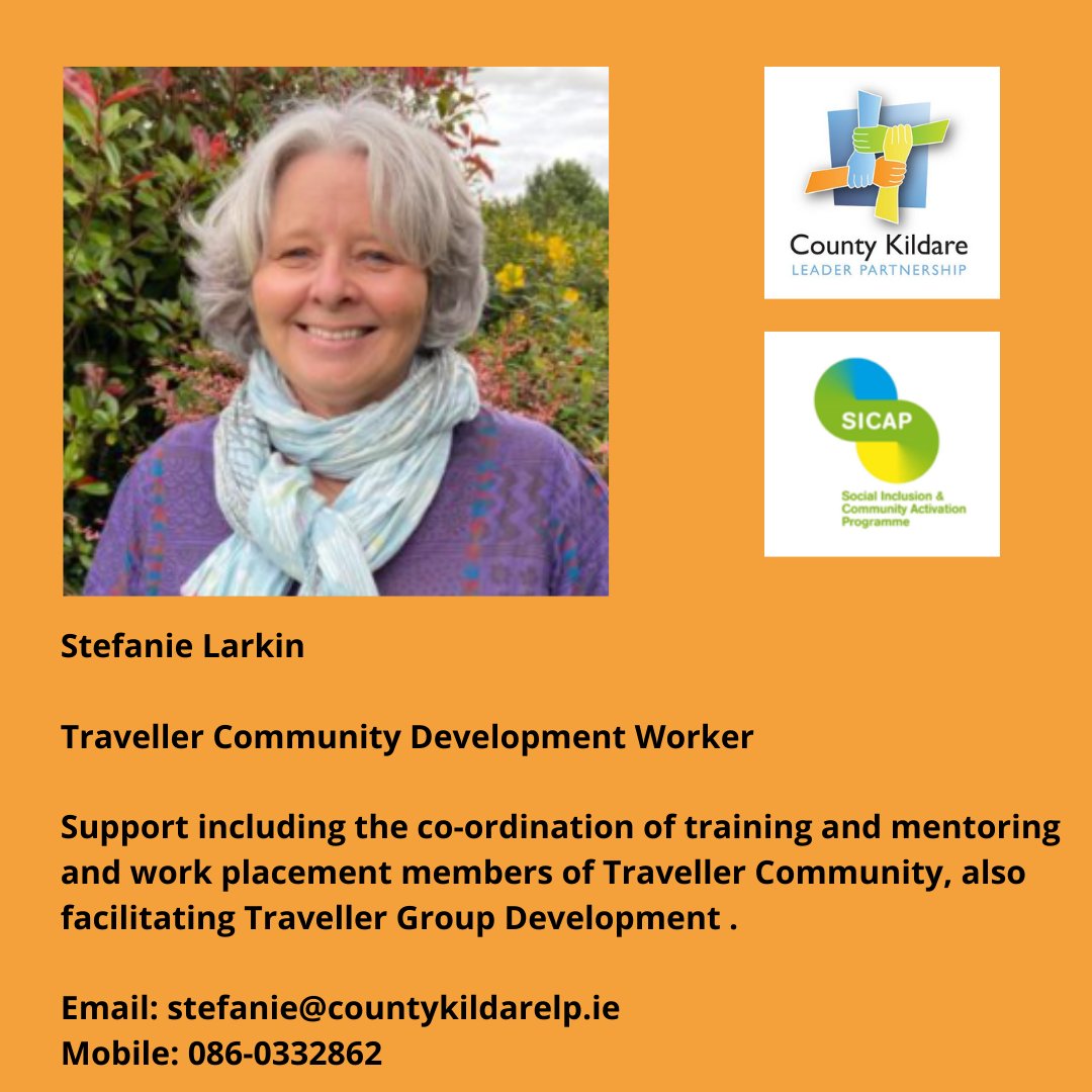 CountyKildareLP's tweet photo. #SICAP #IntegrationTeam 

Stefanie Larkin is the Traveller Community Development Worker

Support including the co-ordination of training, mentoring&amp; work placement and also facilitating Traveller Group Development .

Email: stefanie@countykildarelp.ie
Mobile: 086-0332862 https://t.co/9wKA1gPR5C