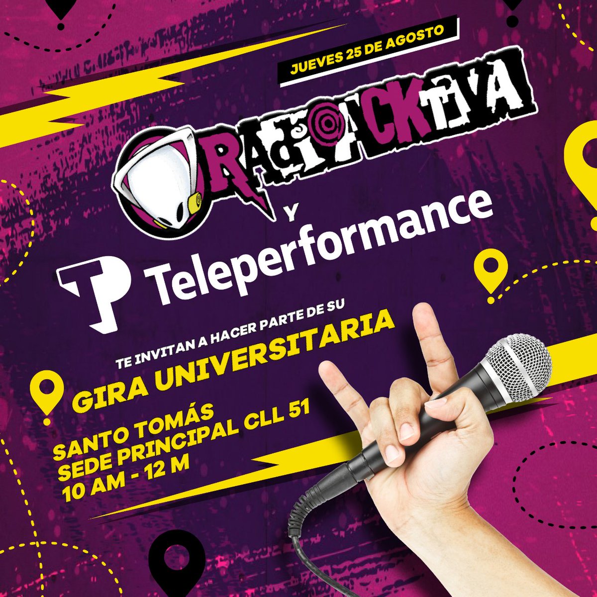 Radioacktiva_'s tweet photo. #AliadosRadioacktiva Gran Gira universitaria con TP, la #ExperienceTech que los conecta con las marcas más grandes del planeta y Radioacktiva, cargadas de música, actividades y premios.
Hoy en la Universidad Santo Tomás, vive toda una experiencia muy cool
@USTA_COLOMBIA https://t.co/OAQo2F9hJV