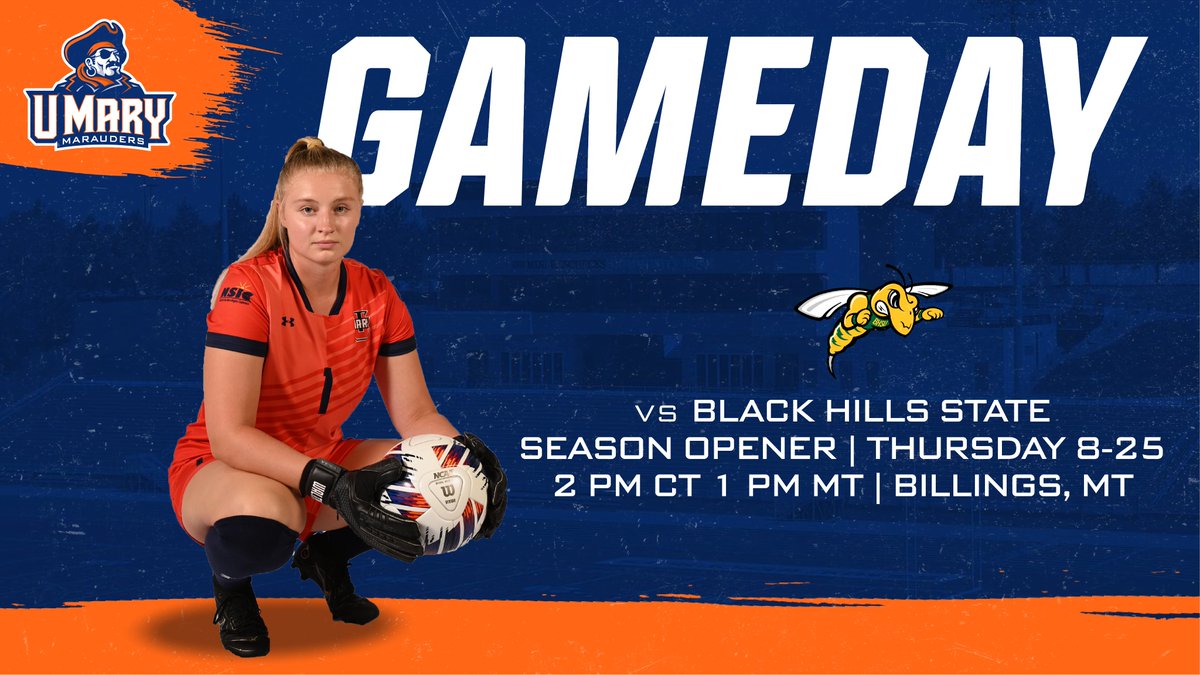 GAME DAY! The <a href="/UMaryWSoccer/">UMary Soccer</a> season begins today in Billings, MT. LET'S GO BLUE! 

🆚 <a href="/BHSUWSOC/">Black Hills State Soccer</a> 
🗓️ Thursday, Aug. 25
⏰ 2 PM CT / 1 PM MT
📍 Billings, MT
🏟️ Amend Park
💻&amp; 📈 goumary.com/coverage

#HooksUp #LifeatMary