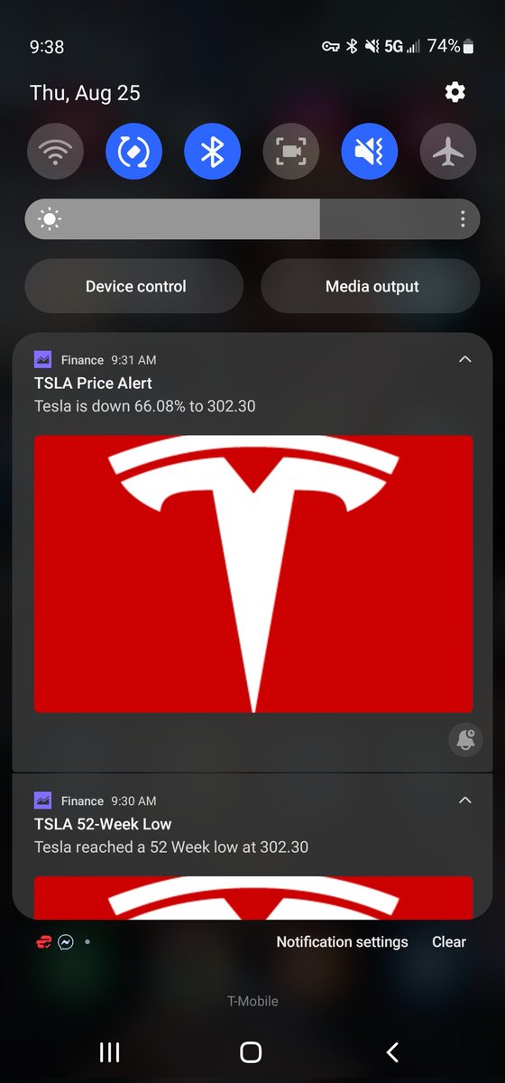 AutomaticManBR's tweet photo. This is why Yahoo finance can't be trusted..... $tsla did a stock split and these are the alerts I get. #Tesla https://t.co/tDn5dWrbdQ