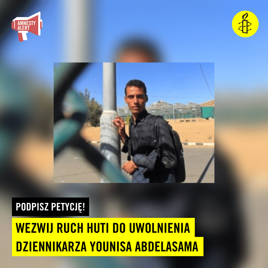 amnestyPL's tweet photo. #AmnestyAlert: Od ponad roku ruch Huti, sprawujący faktyczną władzę w Jemenie, bezprawnie przetrzymuje 28-letniego dziennikarza Younisa Abdelsalama.
Wezwij do jego uwolnienia!
➡ Podpisz petycję: https://t.co/HbDZCjPzHK https://t.co/xiLJYKwNuD