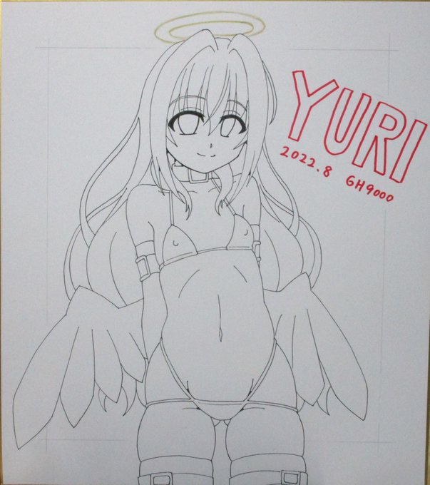 夏の色紙、ユーリちゃん描いてます! 