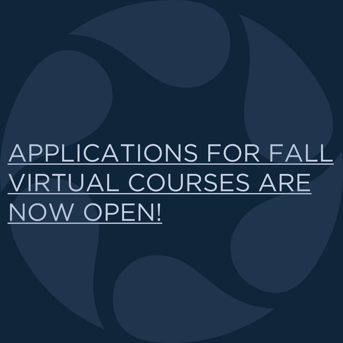 ConfluxCenter's tweet photo. Applications for Fall 2022 virtual courses are now open!

To learn more and register, visit our website at: https://t.co/xsIDduYs9A https://t.co/2UY8z5VQlw