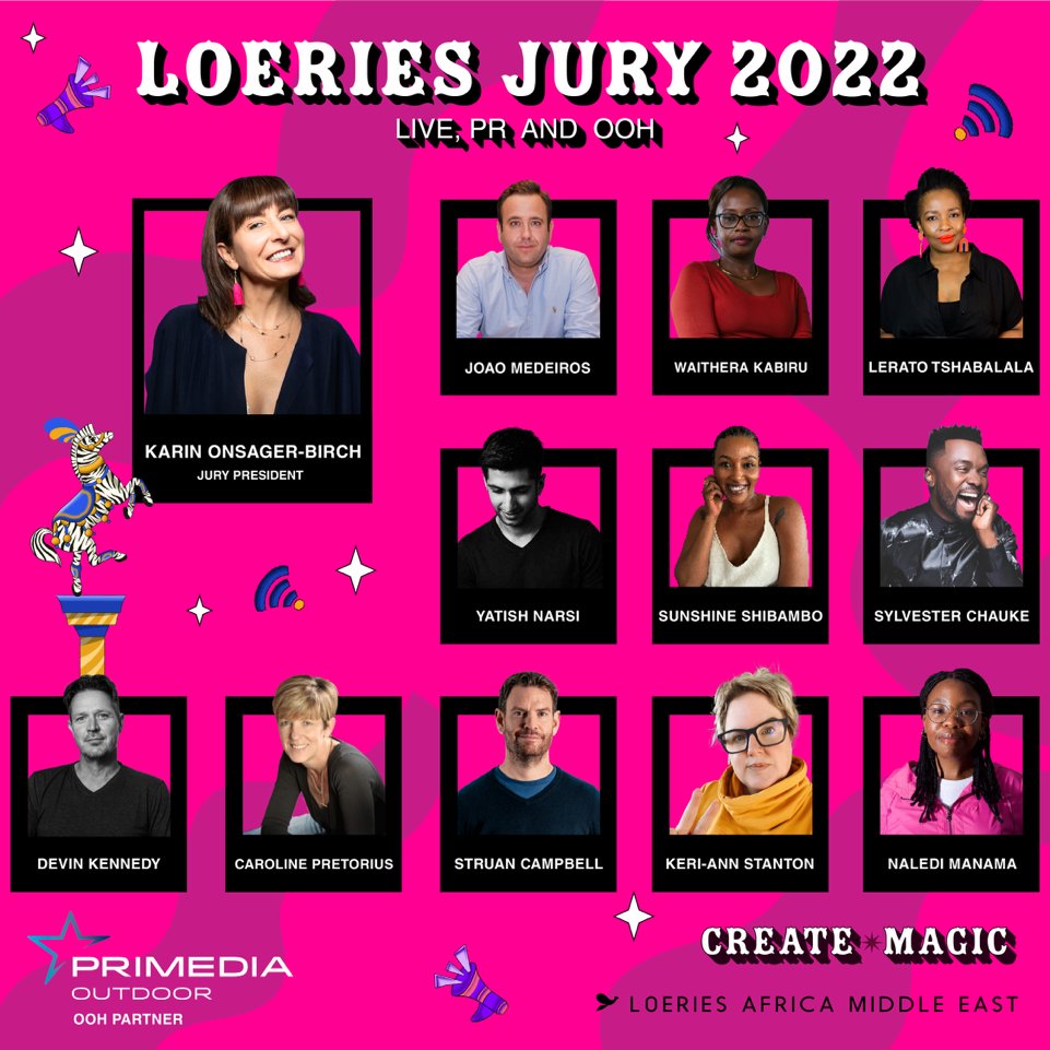 loeries's tweet photo. Meet the Loeries Live, PR and Out of Home judging panel for 2022.

Thank you to our partner, @Prime_Outdoor 

#Loeries2022
#CreateMagic https://t.co/KwUHp5o58N