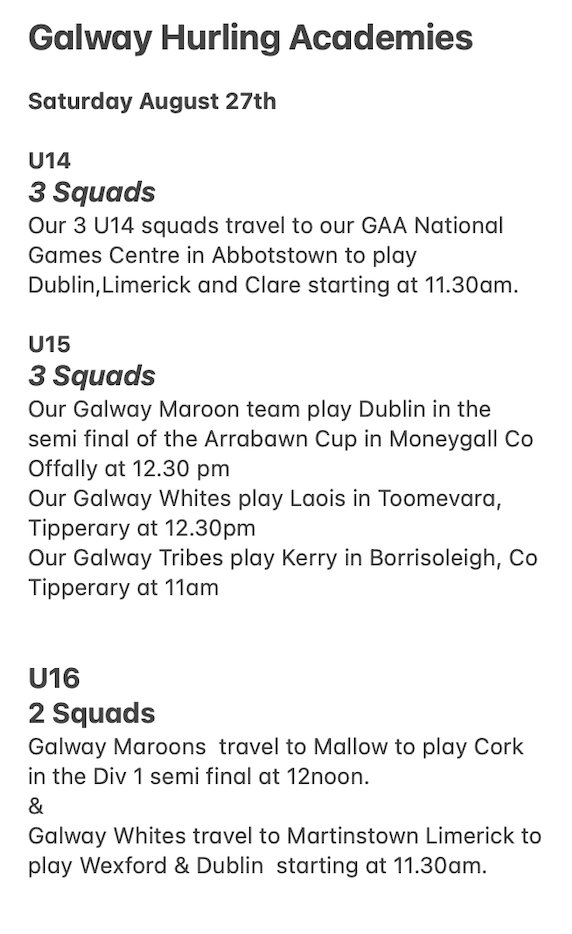 CoachingGalway's tweet photo. Best of luck to all our @Galway_GAA Hurling Academy teams who are in the @officialgaa National Academy Final's day on Saturday. 

Thanks to all the coaches/parents and especially the players for their continued support &amp; commitment. 

#GAILLIMHABÚ https://t.co/B5Wn7iemjf