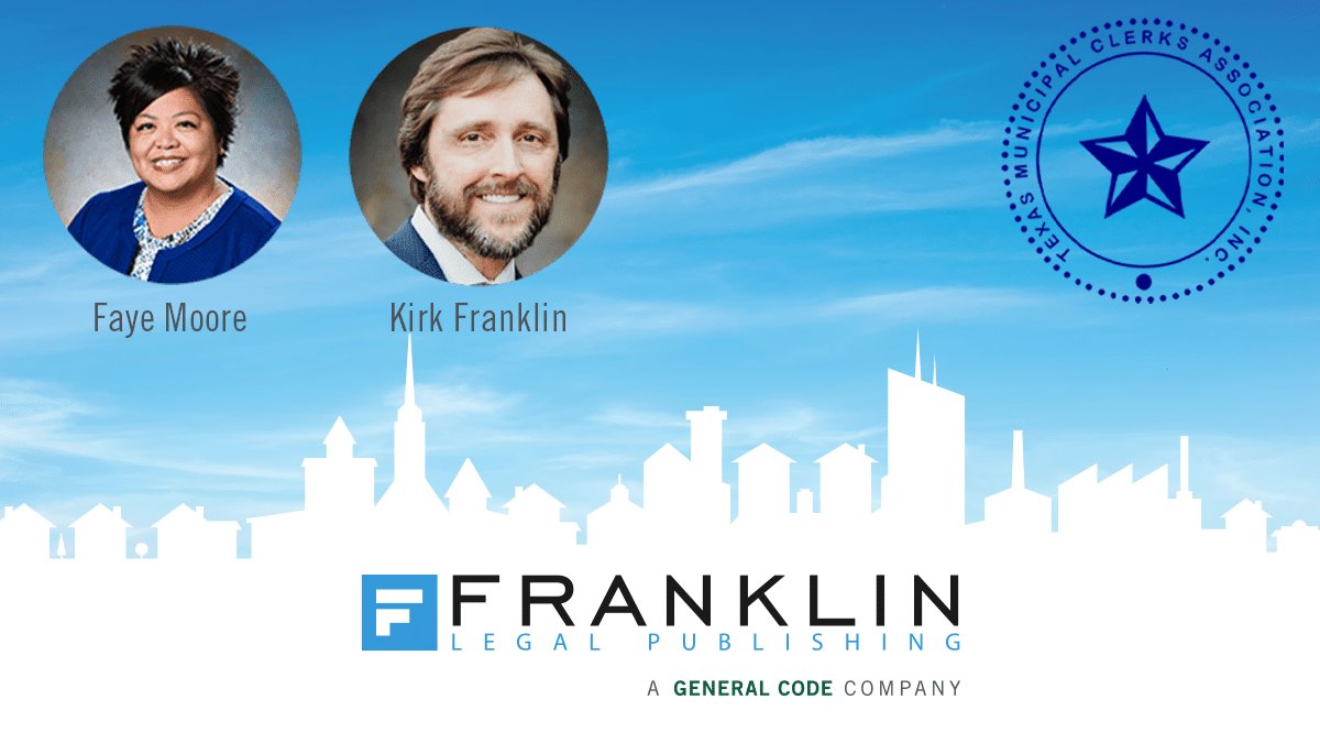 generalcode's tweet image. Our team from Franklin Legal Publishing (a General Code company) is at the TMCCP Open Meetings Act Seminar. Happy to support this valuable training from the @texasmuniclerks association! 

#TMCA #Texas #municipalclerks #codification #zoning #cities #ordinances