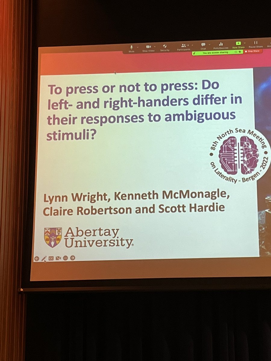ocklenBLOG's tweet photo. #laterality2022 continues with research on #lefthandedness research: Lynn Wright on Handedness and responses to ambiguous stimuli. #laterality https://t.co/nKKVIsGSRK