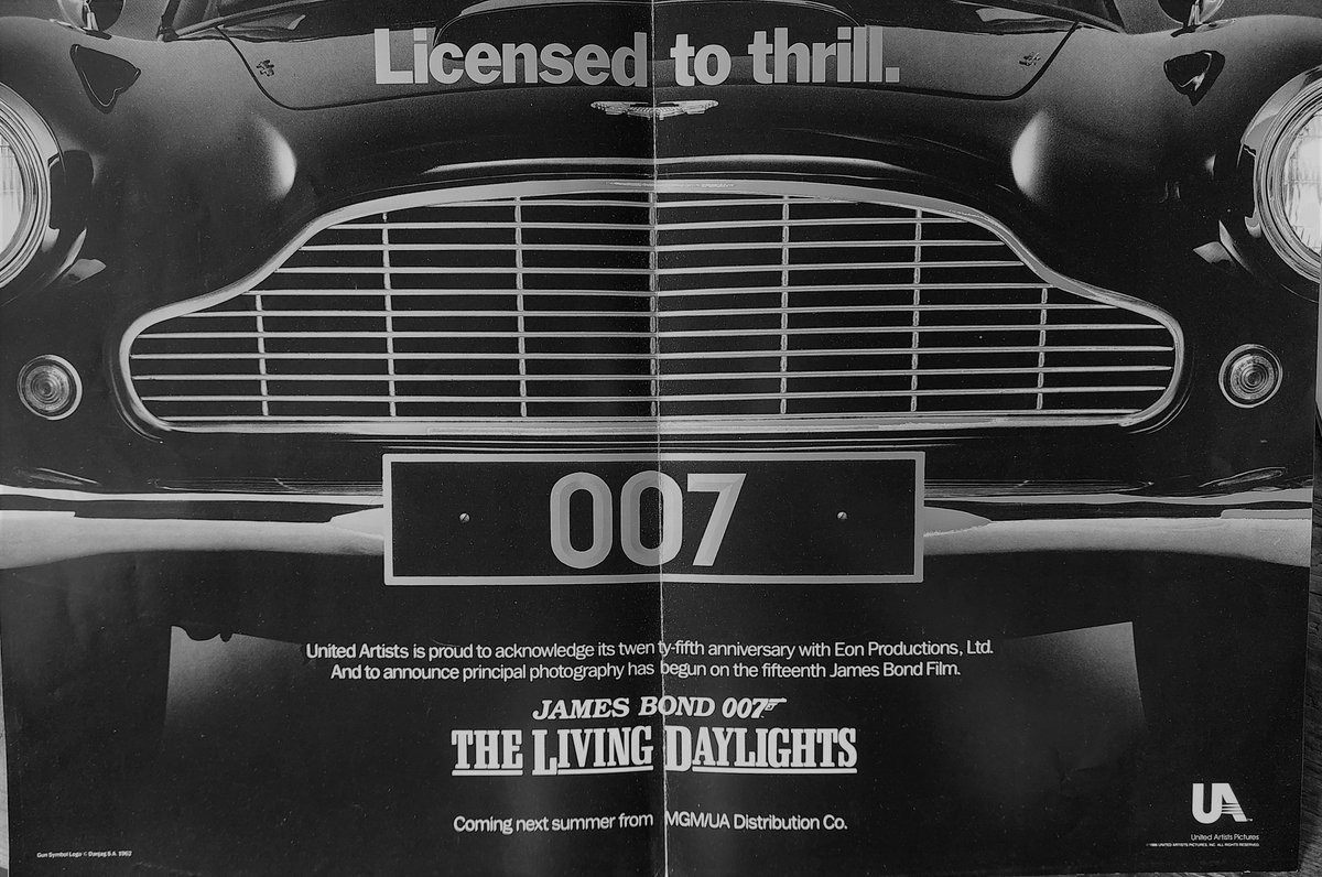 JAMES BOND 007 - ASTON MARTIN - THE LIVING DAYLIGHTS, 1986
Very rare now. Part of 1986 press pack for "The Living Daylights" #astonmartin #eonproductions #jamesbond007 #jamesbond
Poster also to celebrate 25 years of EON - UA affiliation.
Excellent condition, 30 x 45cm. £165