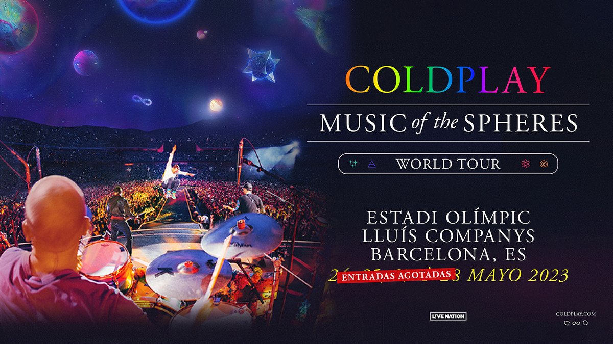 LiveNationES's tweet photo. 🪐 ¡Coldplay hace historia en Barcelona llenando cuatro noches el Estadi Olímpic Lluís Companys!

🪐 Más de 200.000 fans acompañarán a la banda británica los días 24, 25, 27 &amp; 28 de mayo. https://t.co/YOtPdzDbJh