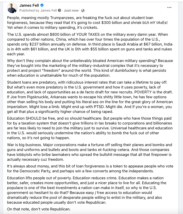 BodyForWife's tweet photo. MAGA is freaking out about student loan forgiveness. Read this, and please buy my sweary history book ON THIS DAY IN HISTORY SH!T WENT DOWN, available at https://t.co/BHWWREehsM. https://t.co/CwzqDlzb8m