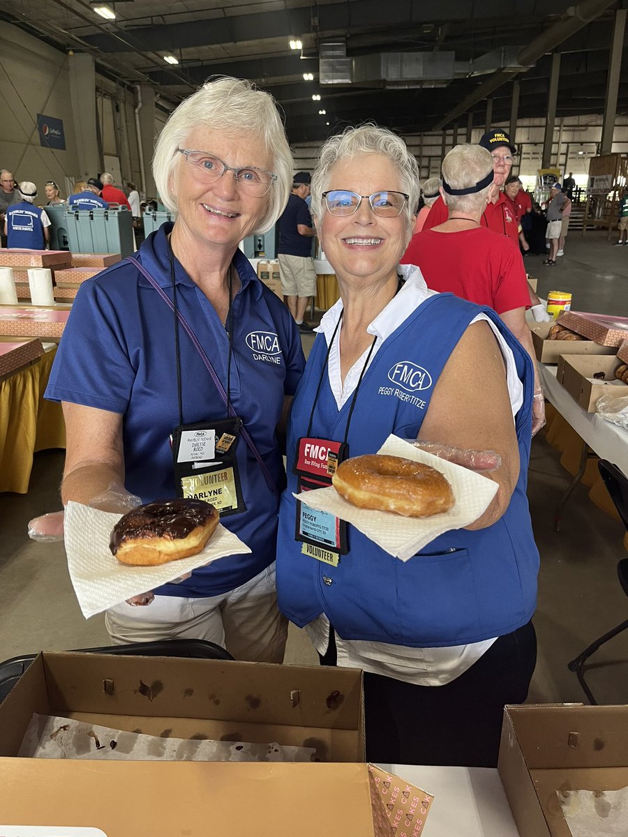 FamilyRVClub's tweet photo. Good morning from the Roadmaster Coffee Hour! Come join us at the FMCA Town Center for coffee and doughnuts 8am-9am every morning. 

The Frusrated Maestros are also playing at the Cummins Town Center Stage! 

#fmcaNE22 https://t.co/XGPVQUhYn4