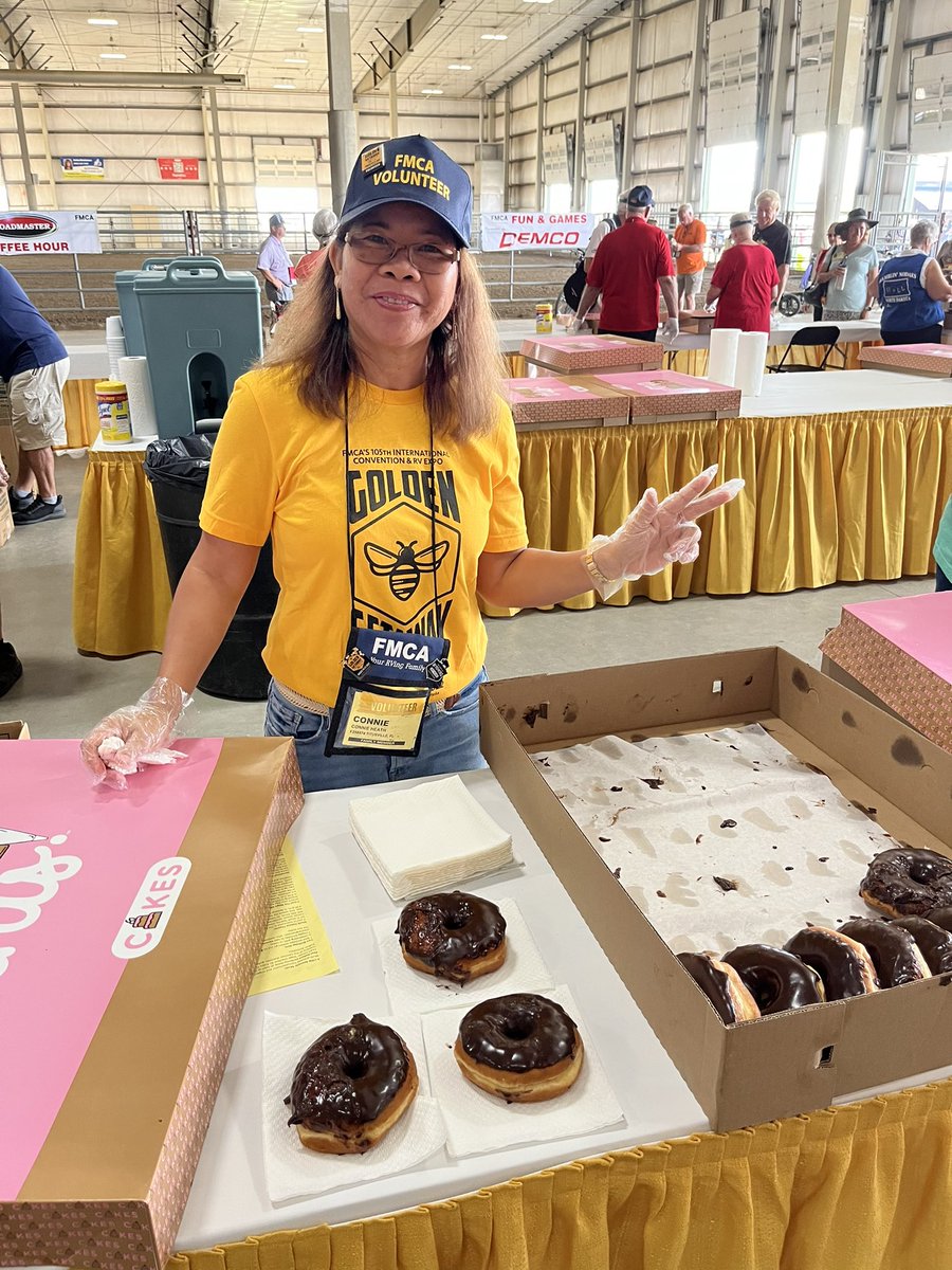 FamilyRVClub's tweet photo. Good morning from the Roadmaster Coffee Hour! Come join us at the FMCA Town Center for coffee and doughnuts 8am-9am every morning. 

The Frusrated Maestros are also playing at the Cummins Town Center Stage! 

#fmcaNE22 https://t.co/XGPVQUhYn4
