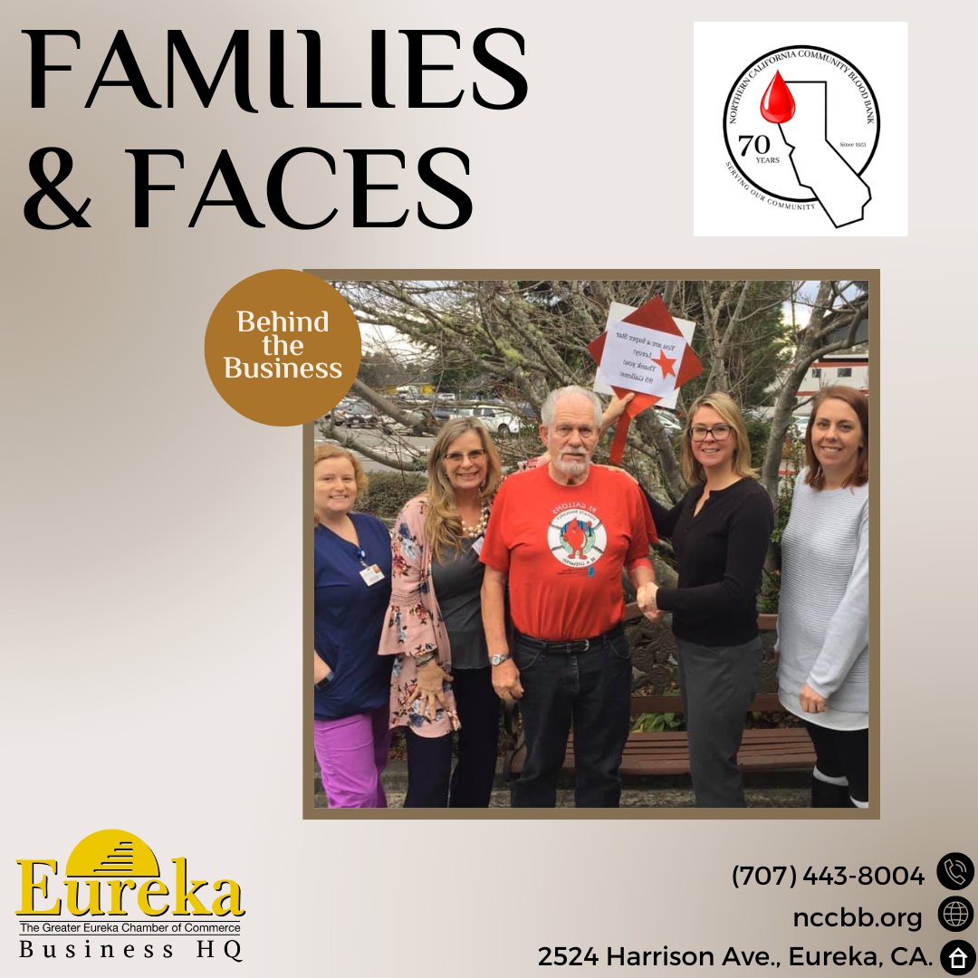 Northern California Community Blood Bank
2524 Harrison Avenue
Eureka, CA 95501
707-443-8004

#bloodbank #savelives #donateblood
#giveblood #THISisEurekaBusiness #WeAreShopLocal #eurekachamberfamily #eurekachamberfamilies #chamberfaces #eurekabusiness #peoplebehindthebusiness