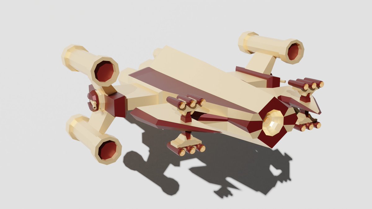 tantenablog's tweet photo. 宇宙戦闘機一応完成。

黄ばんだファミコンカラーが一番かっこいい。
#blender #b3d https://t.co/DYwvKcmIE6