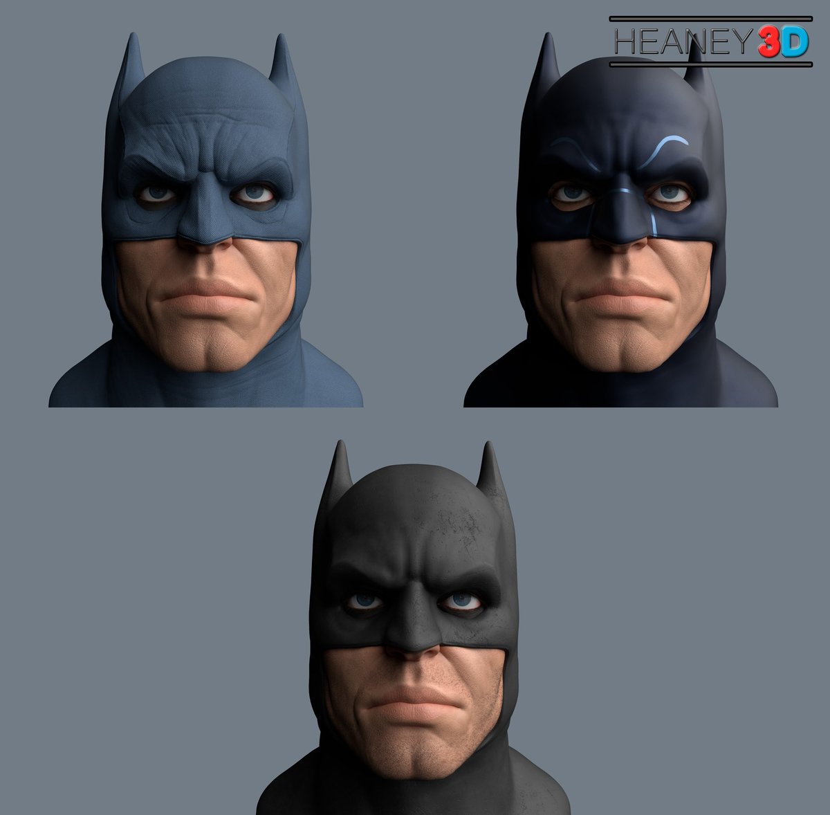 Heaney_3D's tweet photo. Trying different materials and styles for this Batman Cowl. All types are inspired by live action and animated iterations. #3d #3dart #3dmodeling #cgi #batman #darkknight #cowl #costume #gamer #character #fanart https://t.co/zlDrJA5CuH