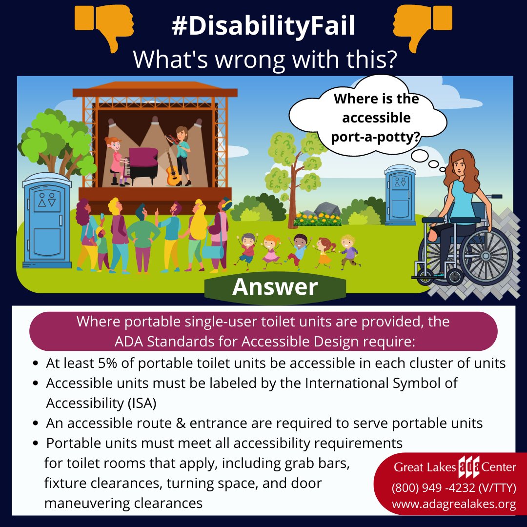 adagreatlakes's tweet photo. Where portable single-user portable toilets are provided, accessible portable toilets should also be provided to people with disabilities. #A11y #PortableToilets #DisabilityFail https://t.co/rHavaNyk0d