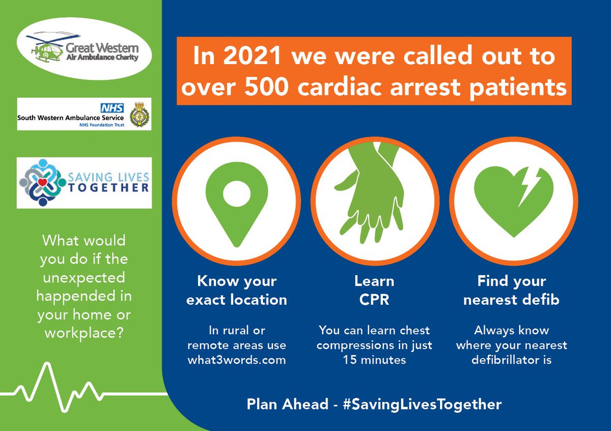 We continue to work with <a href="/swasFT/">South Western Ambulance Service</a> and our air ambulance partners across the South West to be #SavingLivesTogether. This ensures everyone in the South West is prepared for for a cardiac arrest at home.