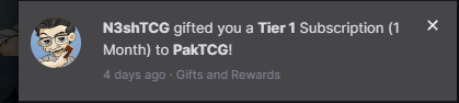 mindthecamerapd's tweet photo. Holy moly I didnt realize that the pontiff himself @N3sh007  gifted me a sub to @pakofficialtcg. TY! https://t.co/i66YBO3Bmj