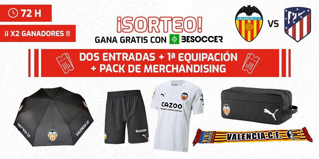 BeSoccerTeam's tweet photo. 🎁NUEVO SORTEO🎁

Gana 2 🎟️para el @valenciacf 🆚 @Atleti , la 1ª equipación del conjunto 🦇 y un pack de merchandising.

¡X2 ganadores!

📌Requisitos

1. Síguenos en: @besoccer_ES y @BeSoccerTeam 
2. RT
3. Comenta tu talla y menciona a 2 amigos

72h⏳

¡Suerte!

#sorteoentrada https://t.co/TruT6FNqWQ